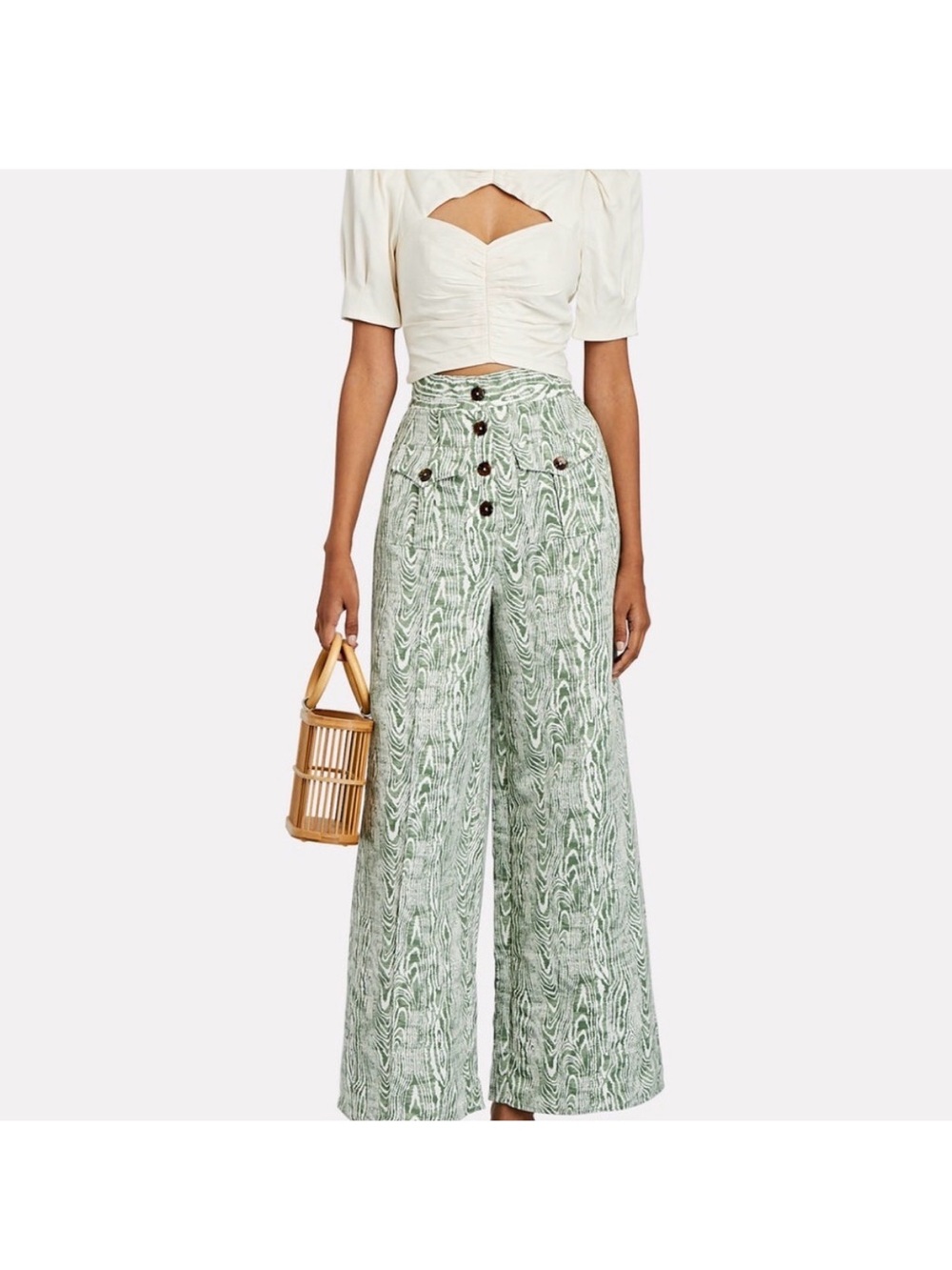 NWT SOLD OUT - Anthropologie High-Waist, Wide-Leg Printed Pants - Sage Green